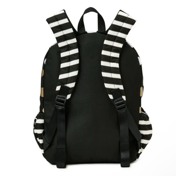 Justice Backpack Initial V Black White Gold Polka Dots Bookbag & Wristlet NEW - Picture 2 of 5